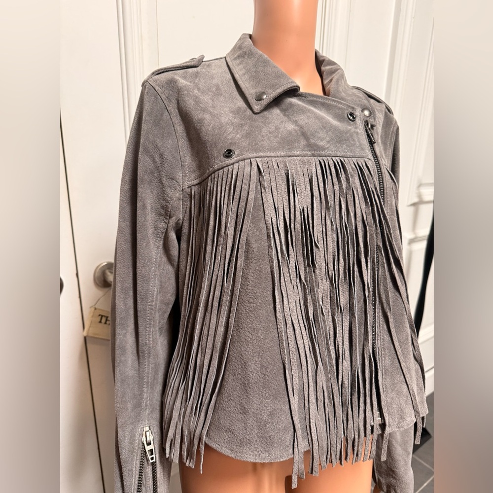 BlankNYC Gray Suede Fringe Leather Jacket - Picture 2 of 7